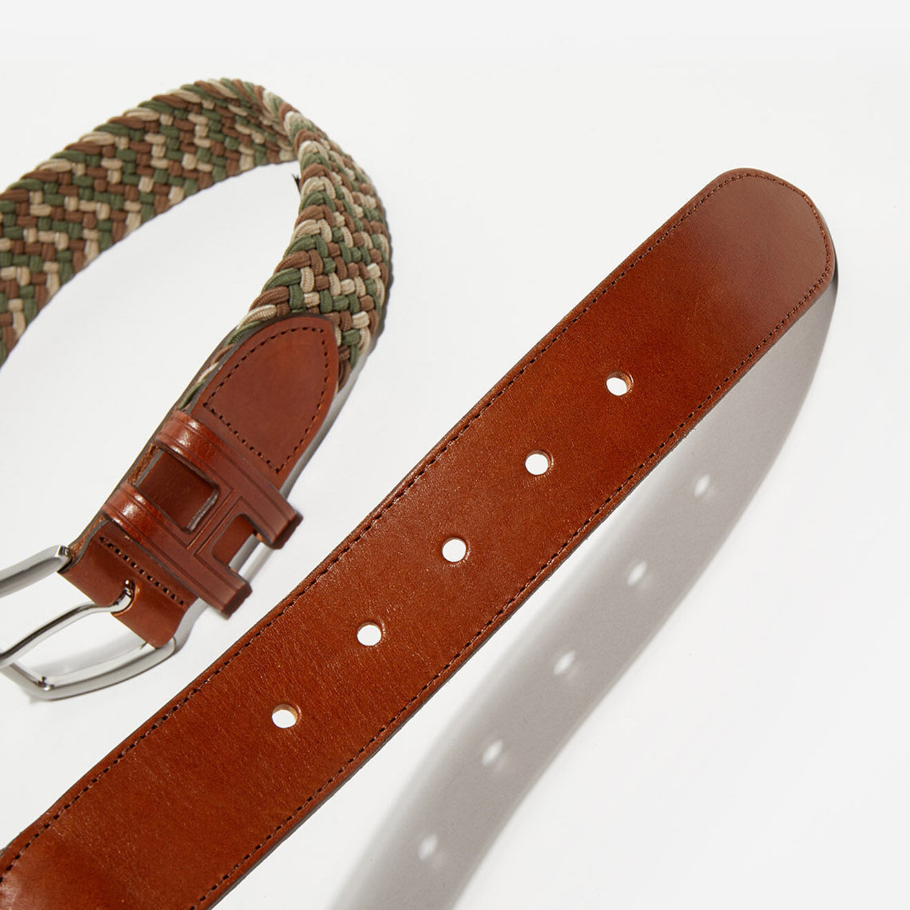 Hackett London Ceinture tressée bicolore kaki/beige