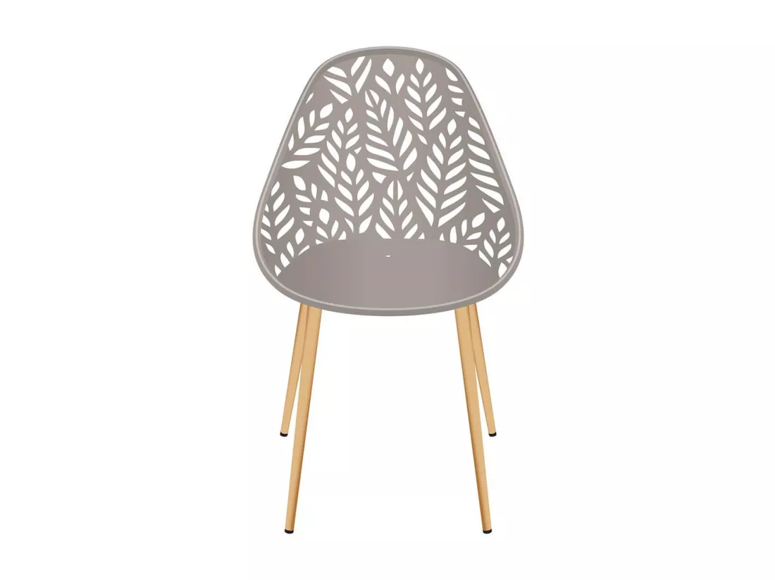 SAYA - Lot de 4 Chaises de Jardin Coque Plastique Ajourée Taupe Pieds Métal