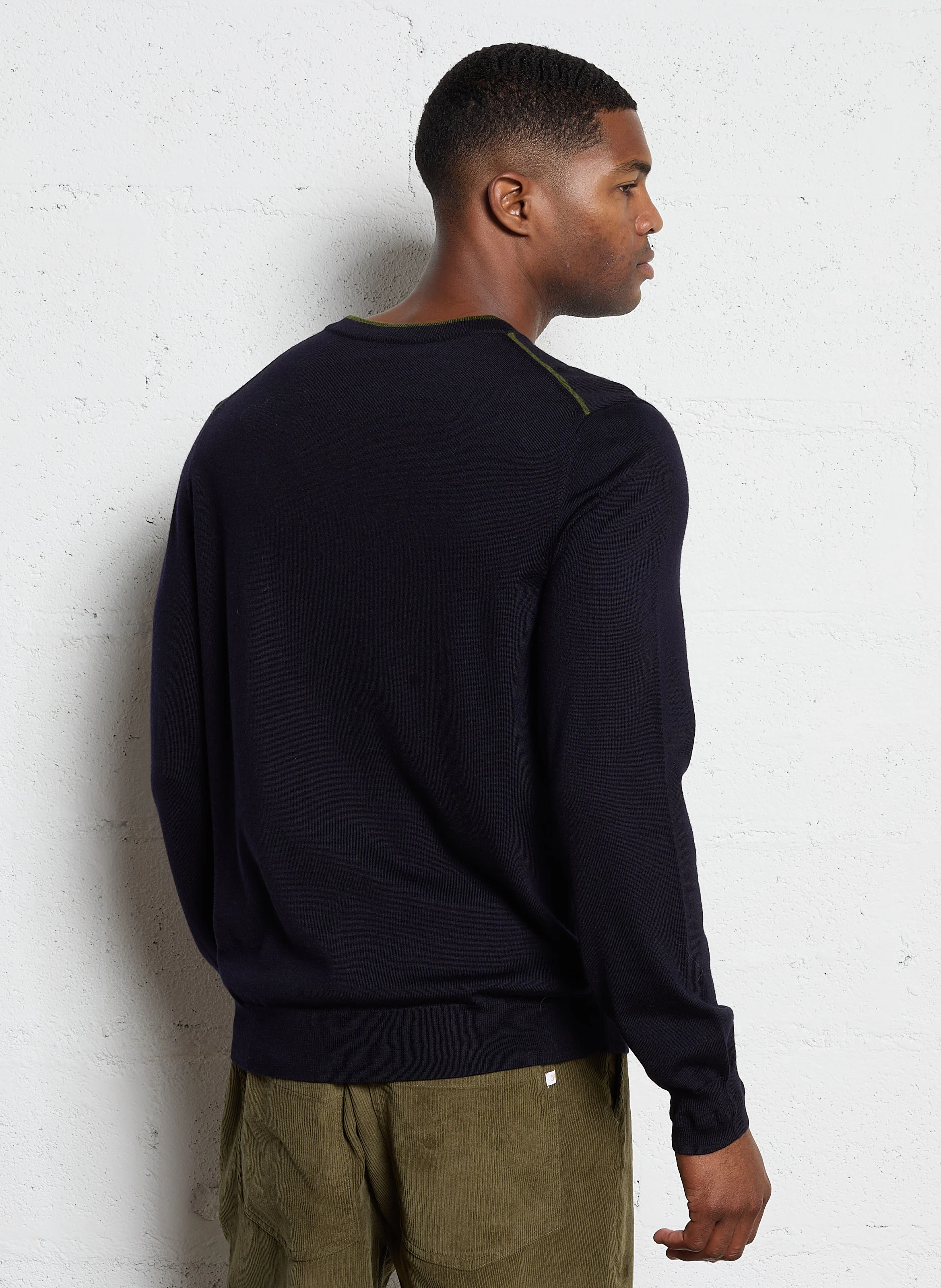 Pull regular col rond en laine| Bleu