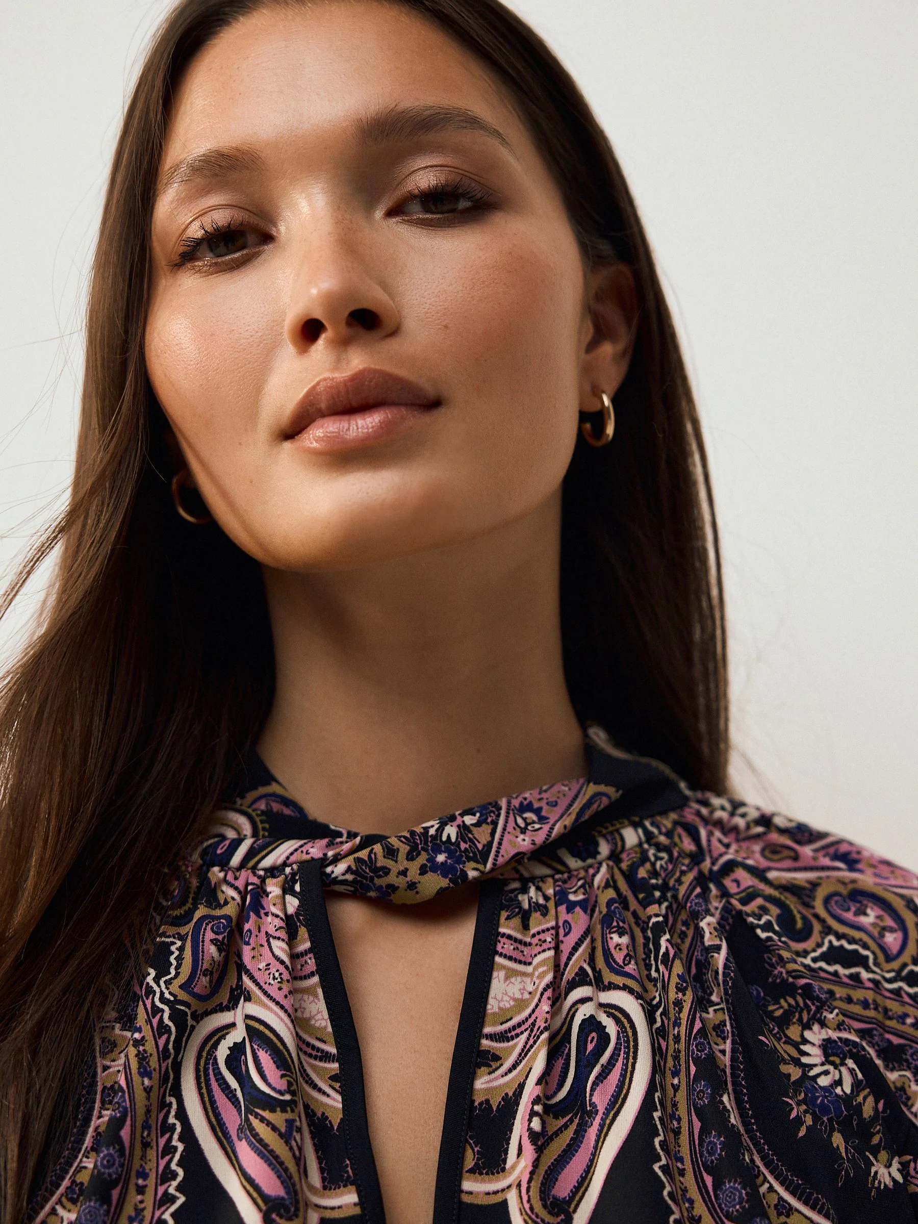 Zwart/Roze paisley - Long Sleeve Twist Neck Jersey Blouse