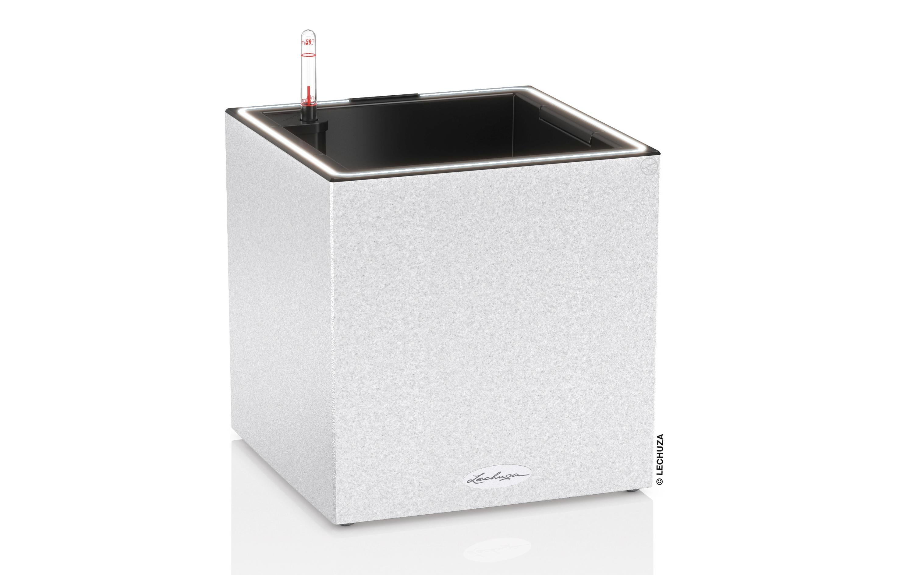 Blumentopf Canto Stone 30 Low LED, Quarzweiss<br>Pflanzentopf in Natursteinoptik