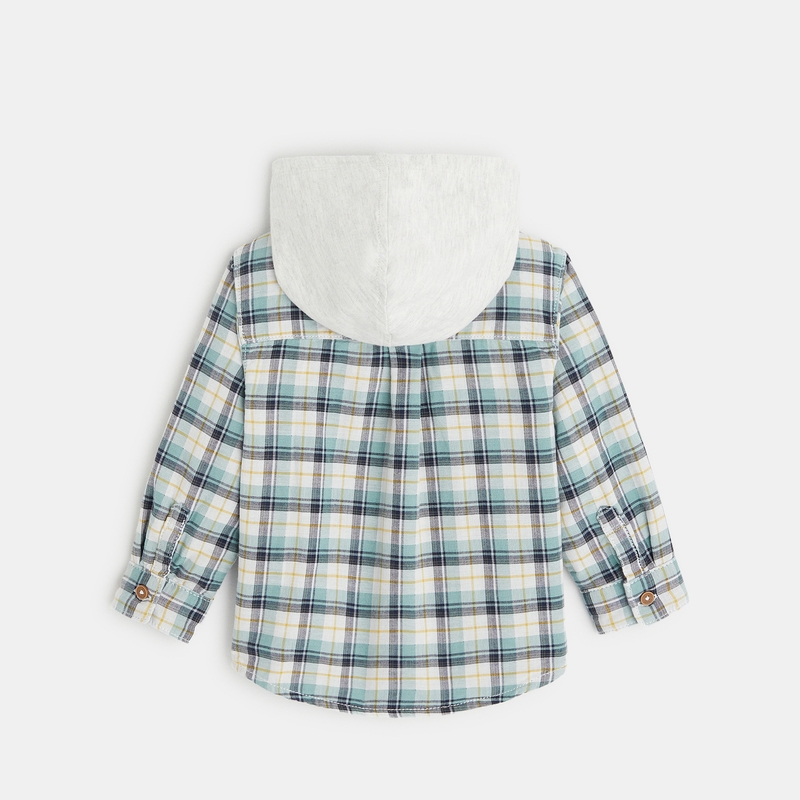Chemise à carreaux à capuche verte bébé garçon