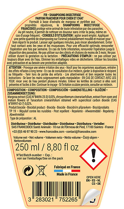 Shampoing antiparasites répulsif 250ml