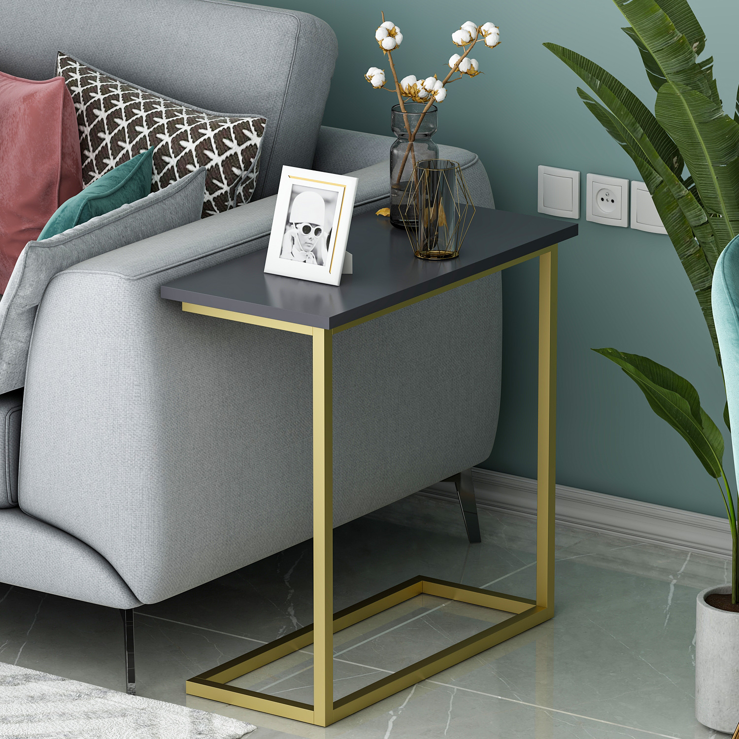 Beistelltisch - grau-gold - Metall - 64 cm