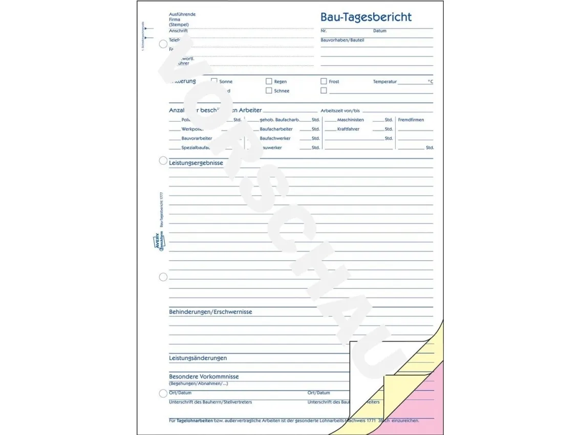 Avery Zweckform - Byggers dagbog - 40 ark - A4 - triplikat - karbonfri