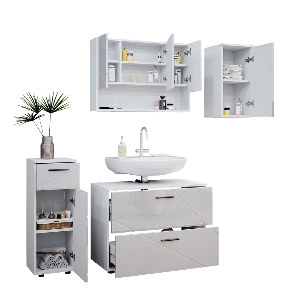 Vicco Badmöbelset Irma Weiß Hochglanz modern 80 cm 30 cm Badezimmerschrank Badschrank Badezimmermöbel Waschtischunterschrank Spiegelschrank Midischrank Hängeschrank Schranktür Schrankschublade