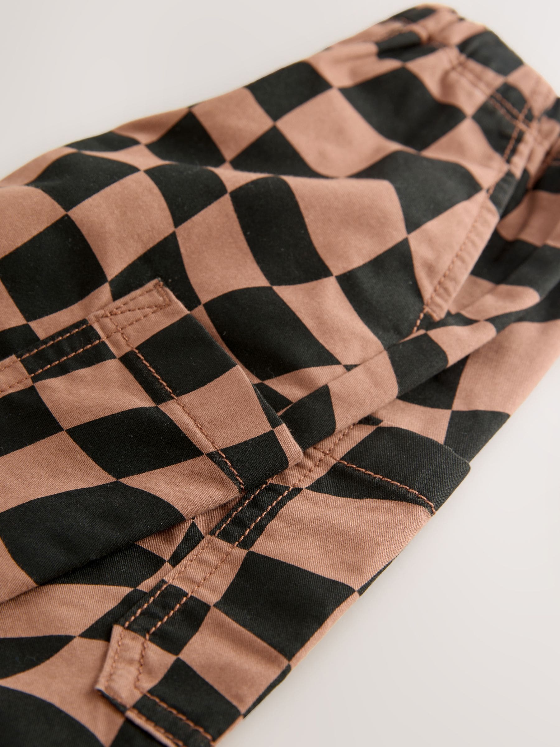 Zwart/lichtbruin dambordpatroon - Broek met elastische taille en zijzakken (3mnd -7jr)