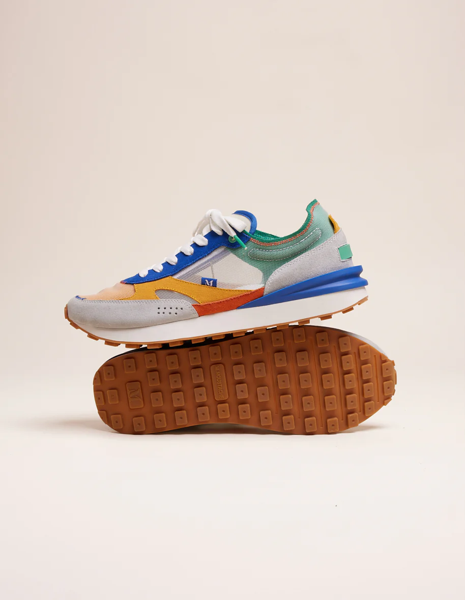 Baskets basses Denis - Suède et mesh gris orange bleu