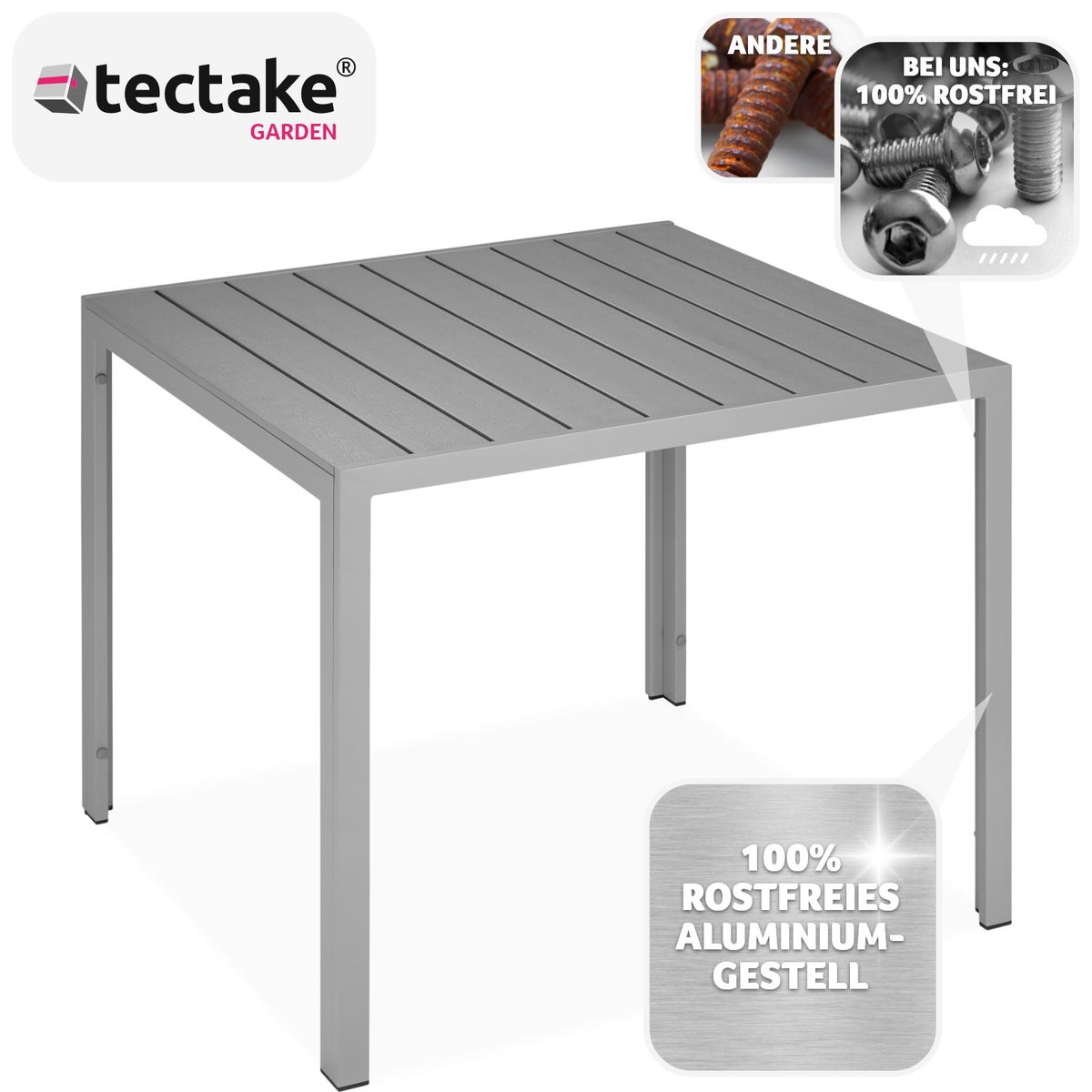 tectake Maren tuintafel van aluminium en kunststof, 90 x 90 x 74,5 cm