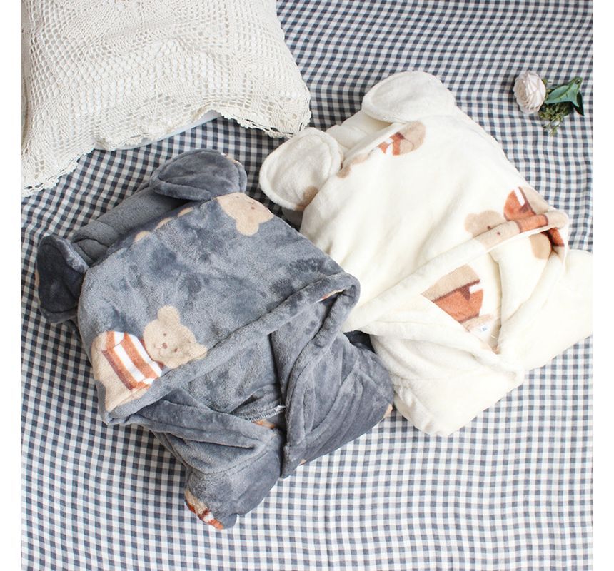 Dogini - Koppel bijpassende pyjamajas met lange mouwen en capuchon en berenprint