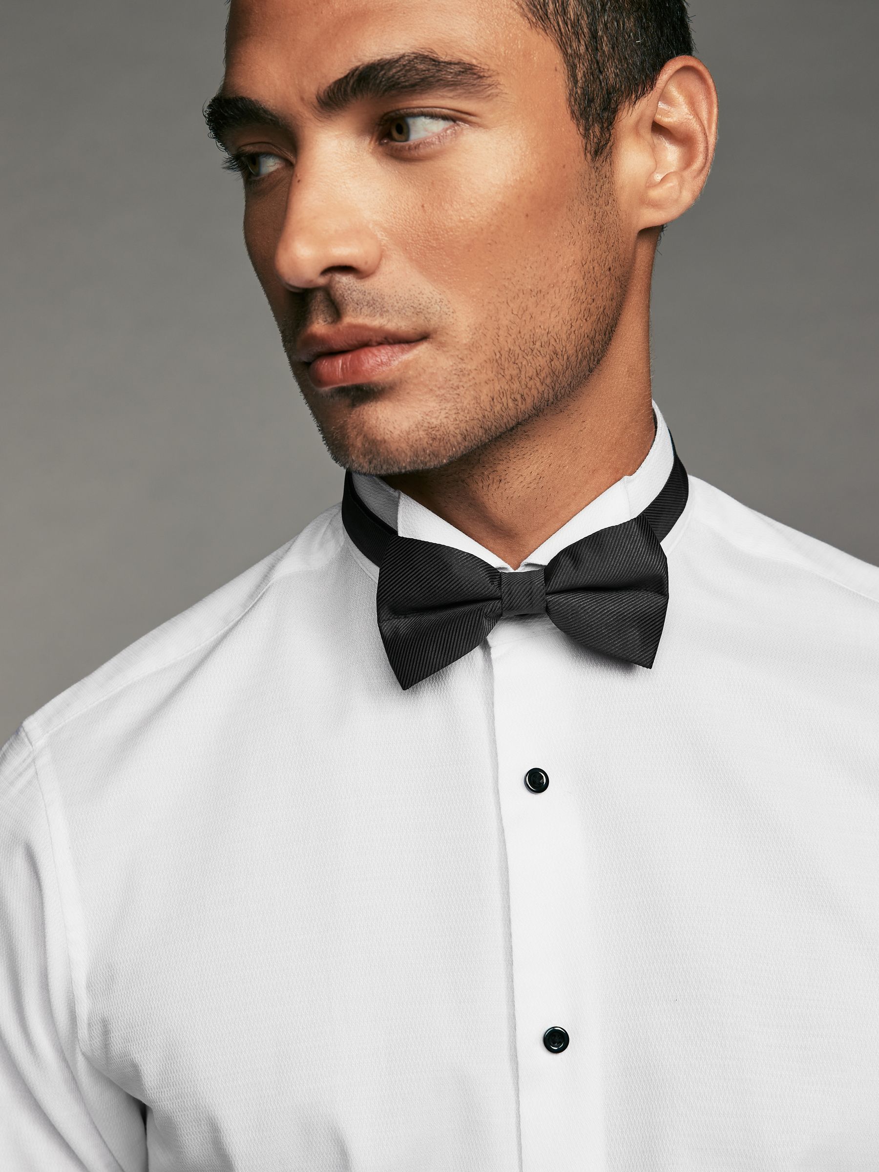 Wit - Normale Pasvorm - Slim Fit Single Cuff Shirt With Wing Collar And Bow Tie Pack