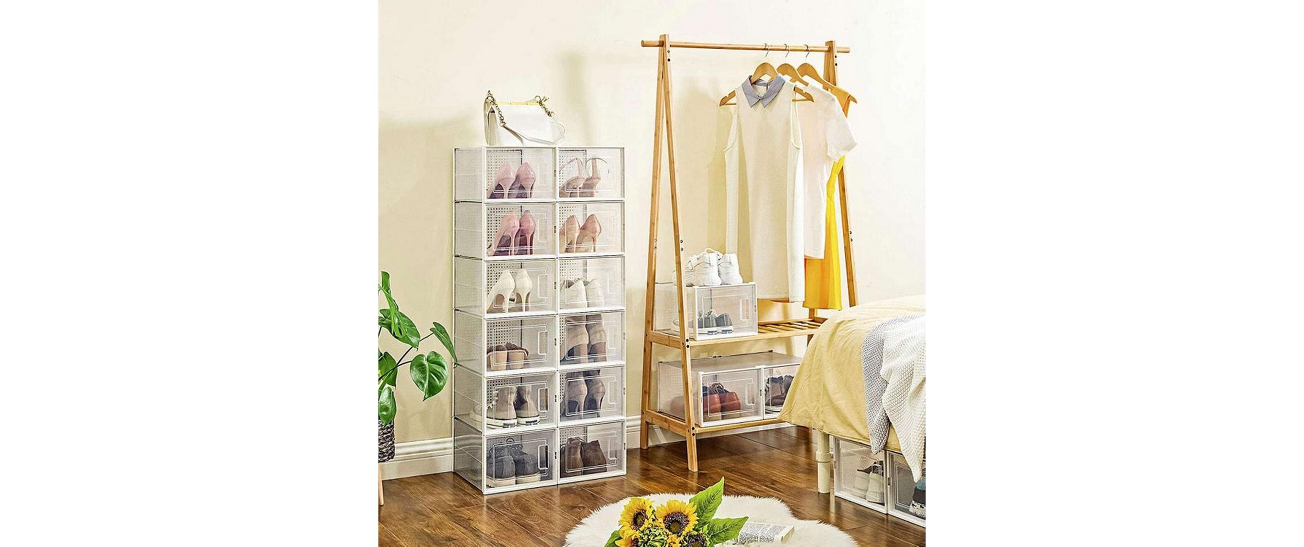 Schuhschrank Transparent/Weiss, 18er SetStapelbare Schuhboxrn aus Kunststoff