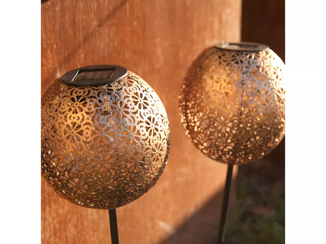 Lot de 2 balises solaires orientales AGADIR Cuivre Acier H45cm