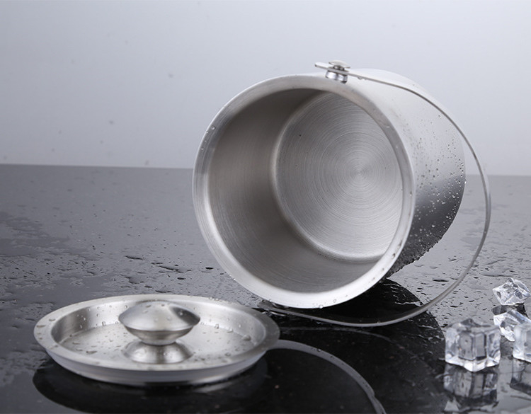 (3-tlg. Set) 1.3L Edelstahl Eiswürfel Behälter mit Deckel Eiskübel Getränke Kühler inkl. Zange   Wassersieb - Silber