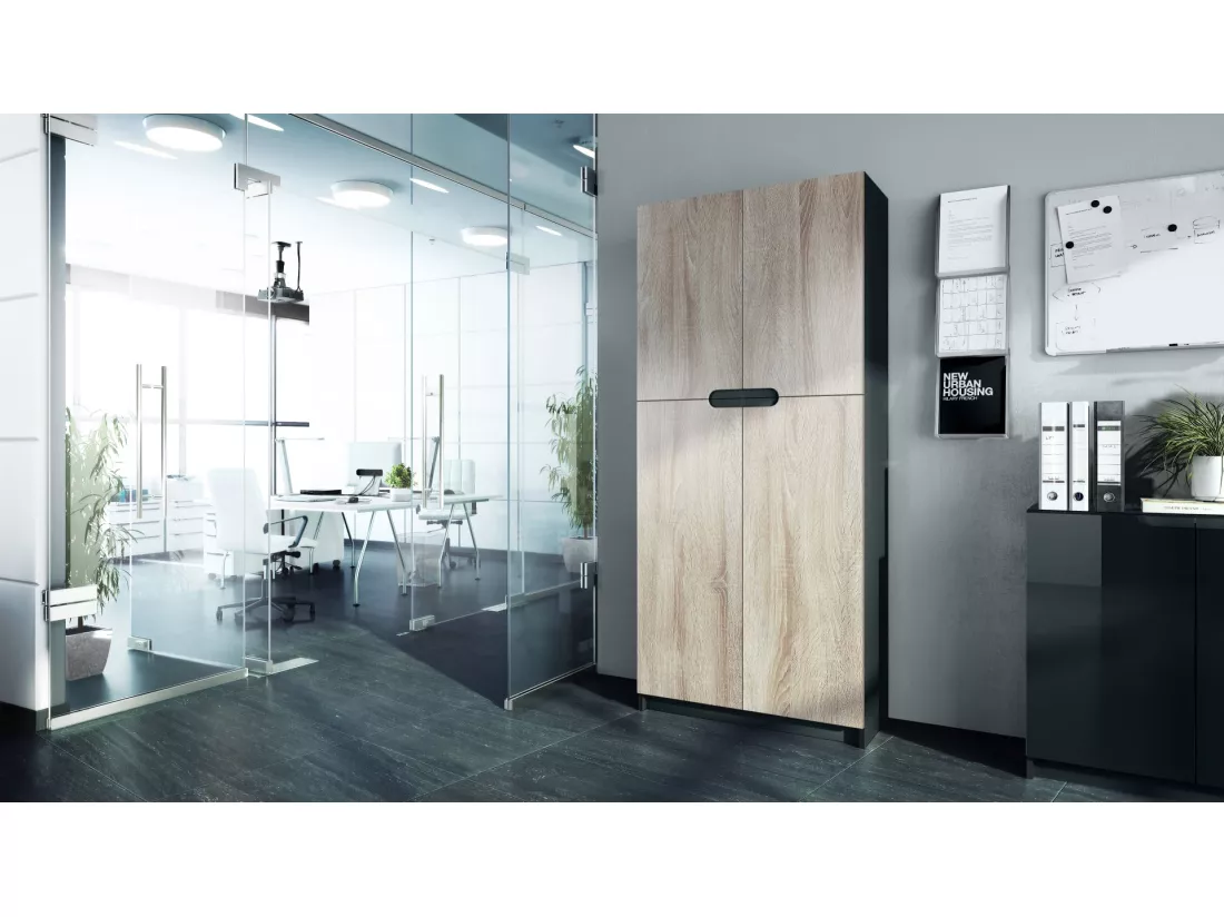 Armoire De Bureau Noir Mat Et Aspect Chêne Scié (lxhxp) : 82 x 185 x 37