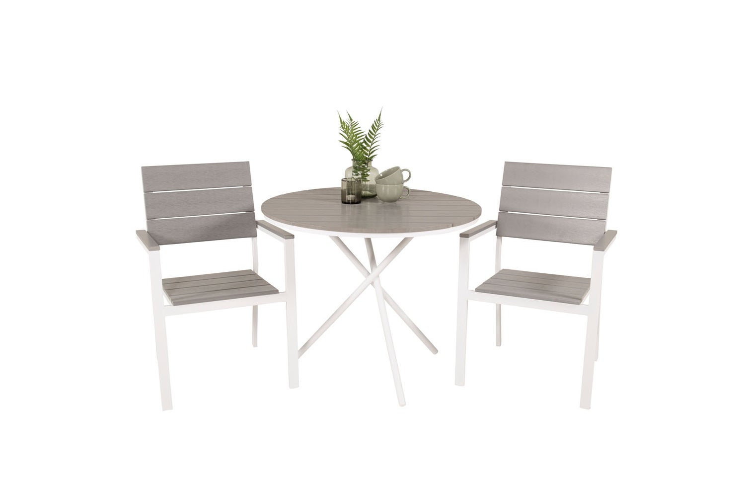 Parma tuinset: tafel Ø90cm en 2 stoelen, Levels design, wit, grijs, crème. 90 x 90 x 74 cm
