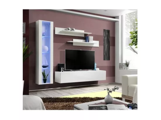 Meuble TV FLY G2 design, coloris blanc brillant. Meuble suspendu moderne et tendance pour votre salon.