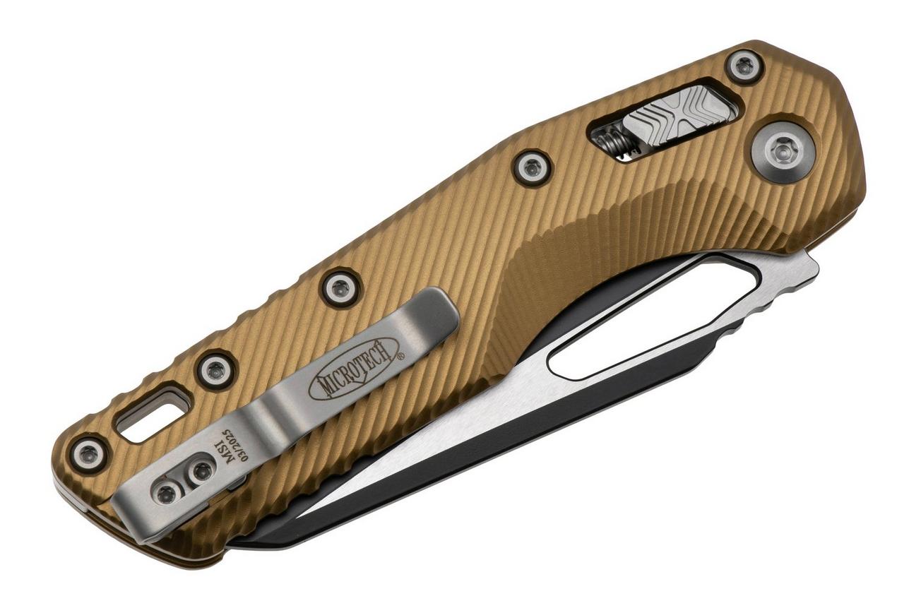 Microtech MSI Standard Issue 210-1FLTA, Two Tone Black M390MK, Fluted Tan Aluminum zakmes