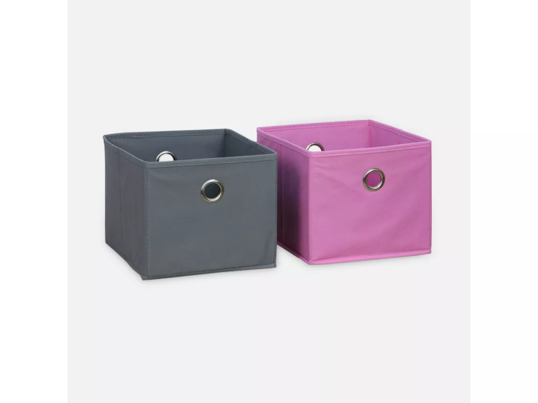Meuble de rangement pour enfant. blanc - Camille - avec 7 compartiments et 6 paniers gris et roses