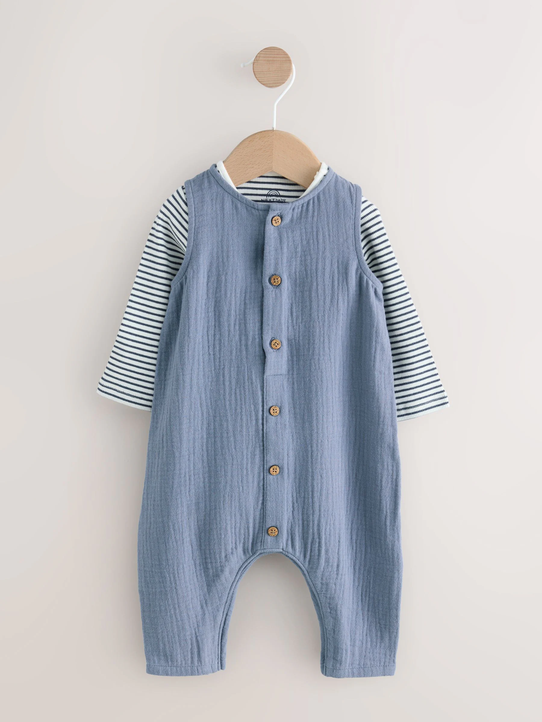 Blauw - Babyset van tuinbroek en rompertje (0 mnd-2 jr)