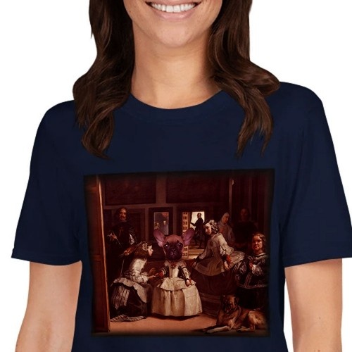Camiseta feminina Mascochula, Las Meninas, personalizada com seu animal de estimação, azul marinho