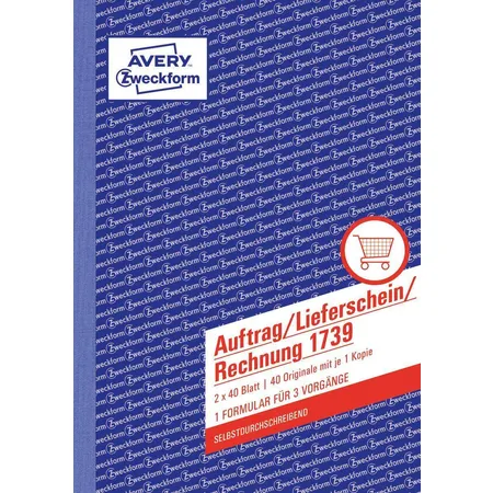 Avery Zweckform 1739 Auftrag/Lieferschein/Rechnung, A5, selbstdurchschreibend, 2x40 Blatt