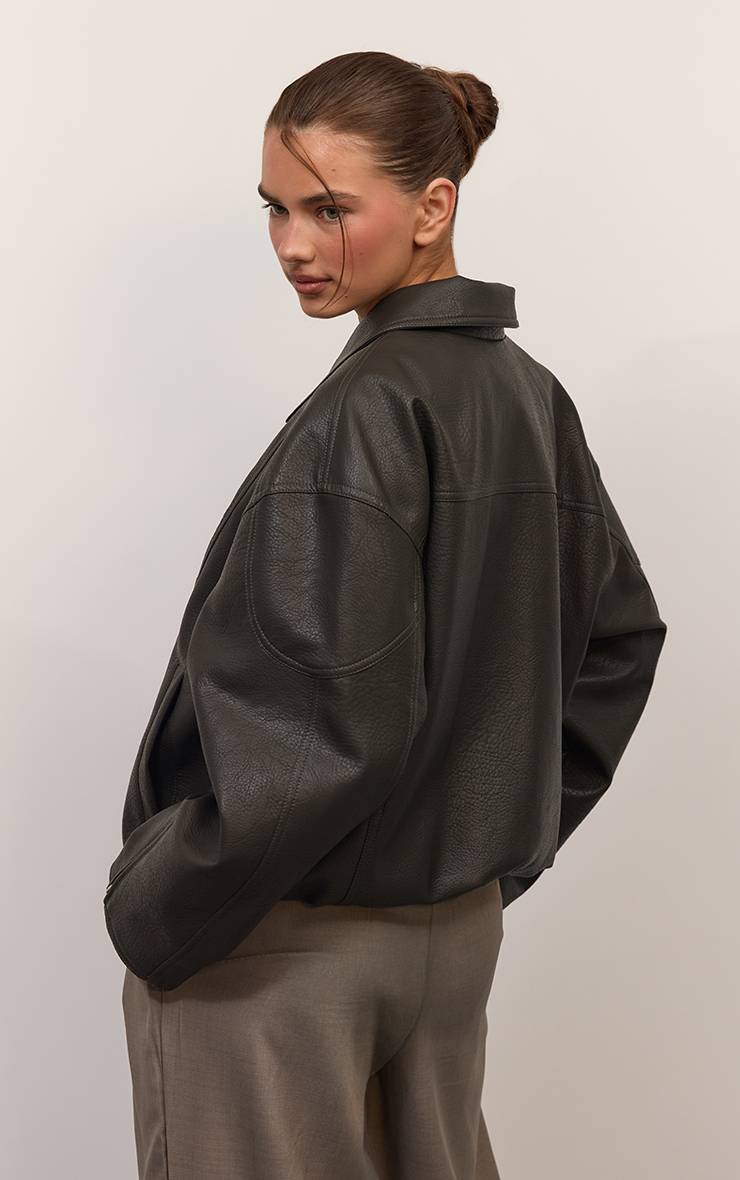 Kaki Veste Oversize En Synthétiquecuir À Patte De Boutonnage Dissimulée