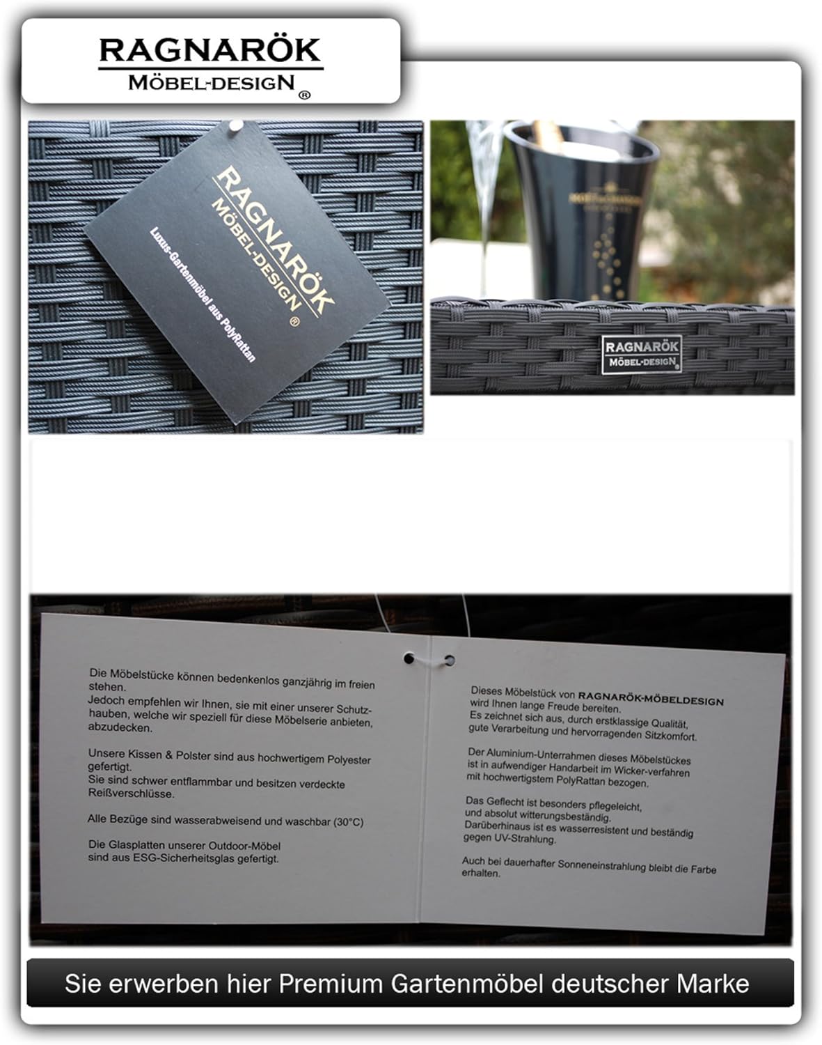 Ragnarök-Möbeldesign Polyrattan Gartenmöbel Set für 10 Personen – XXL Esstisch 190x125 cm mit ESG-Glasplatte – 6 Sessel & 4 Hocker inkl. Polster – Aluminiumrahmen – vormontiert