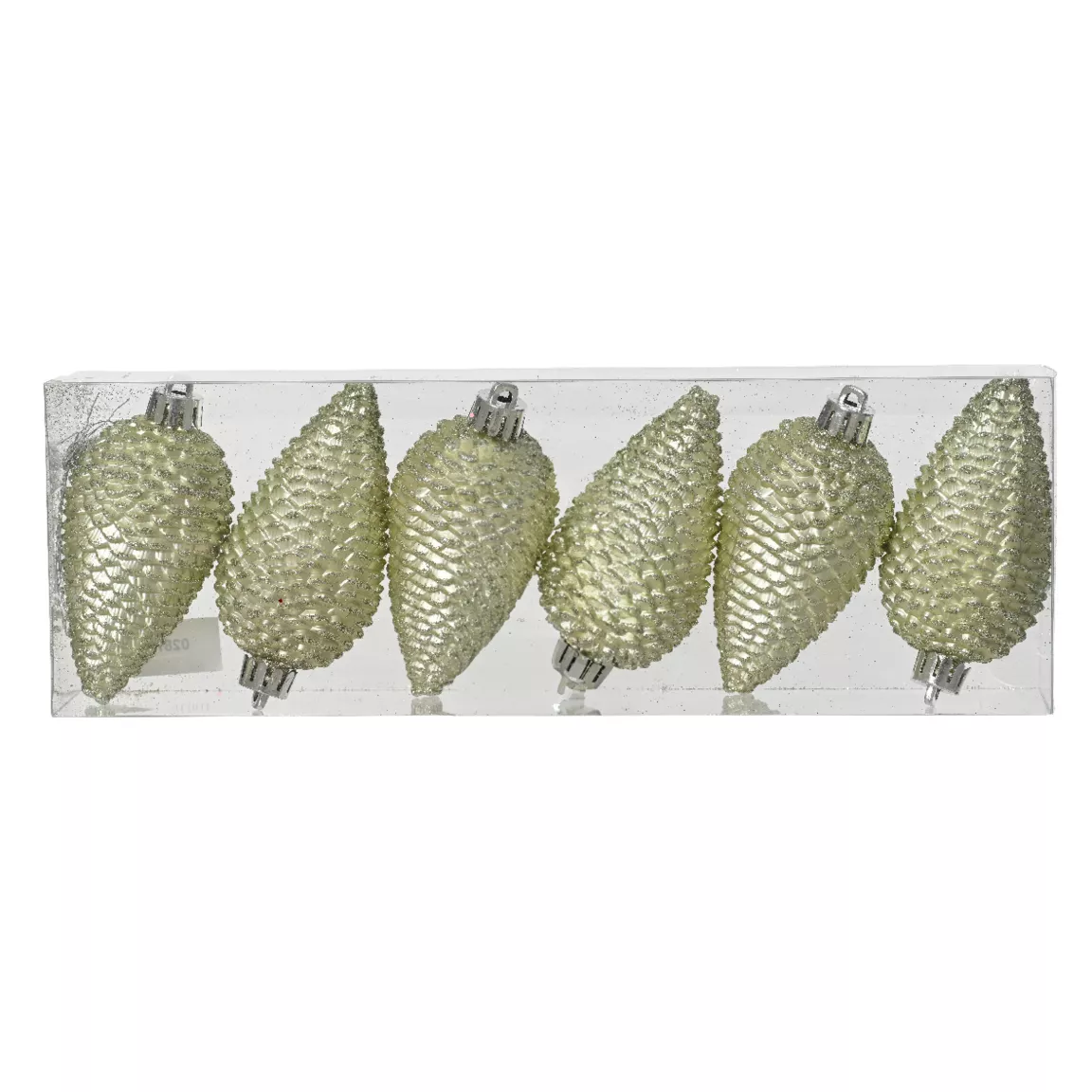 Lot de 6 pommes de pin à suspendre (H8 cm) Alpine Menthe blanche