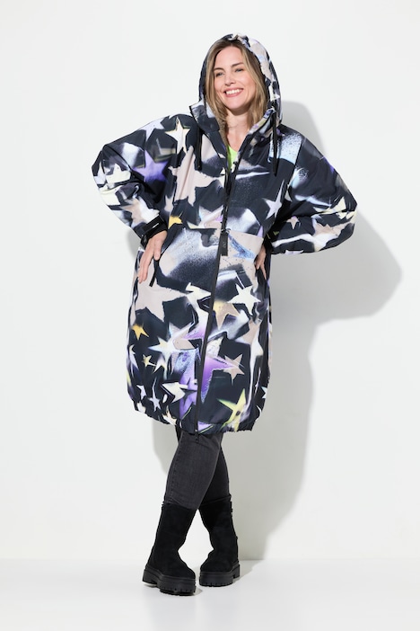 Funktions-Jacke, oversized, Teddyfutter, Kapuze, 2-Wege-Zipper