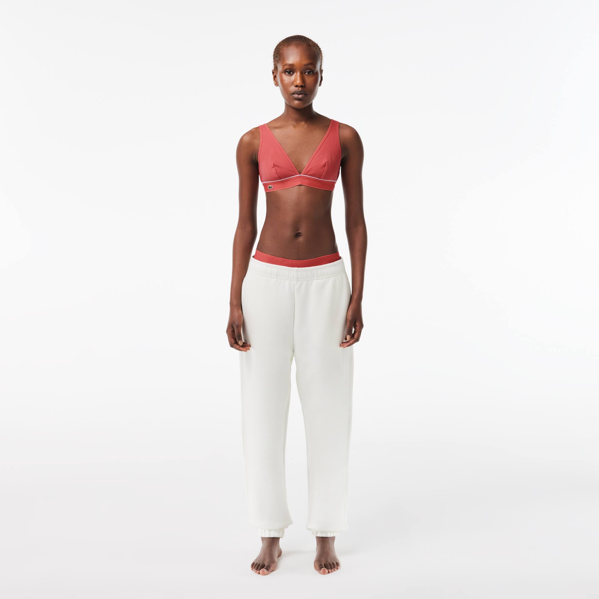 Triangel-Bralette aus gerippter Baumwolle Bralettes - Rosa - Lacoste - Damen