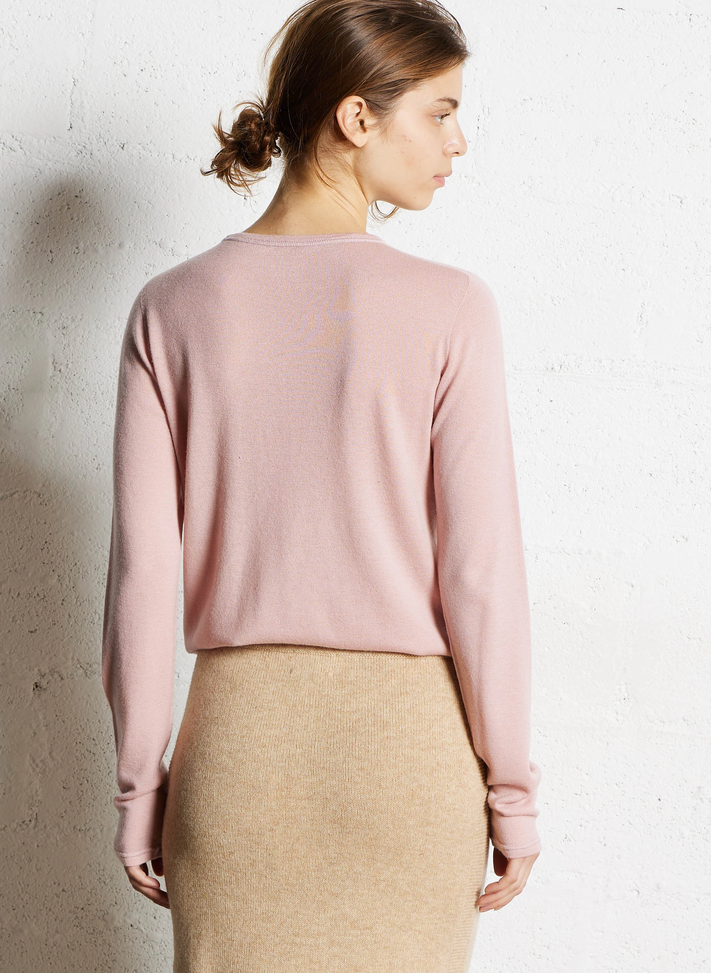 Pull fin col rond en cachemire | Rose