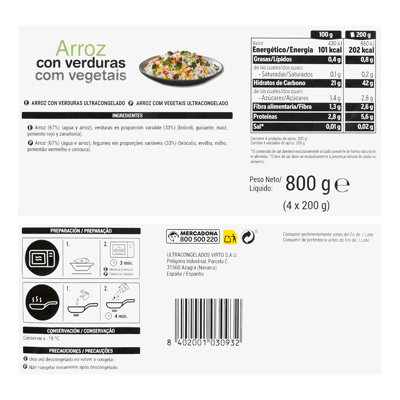 Riz ultra-surgelé aux légumes pour micro-ondes Hacendado