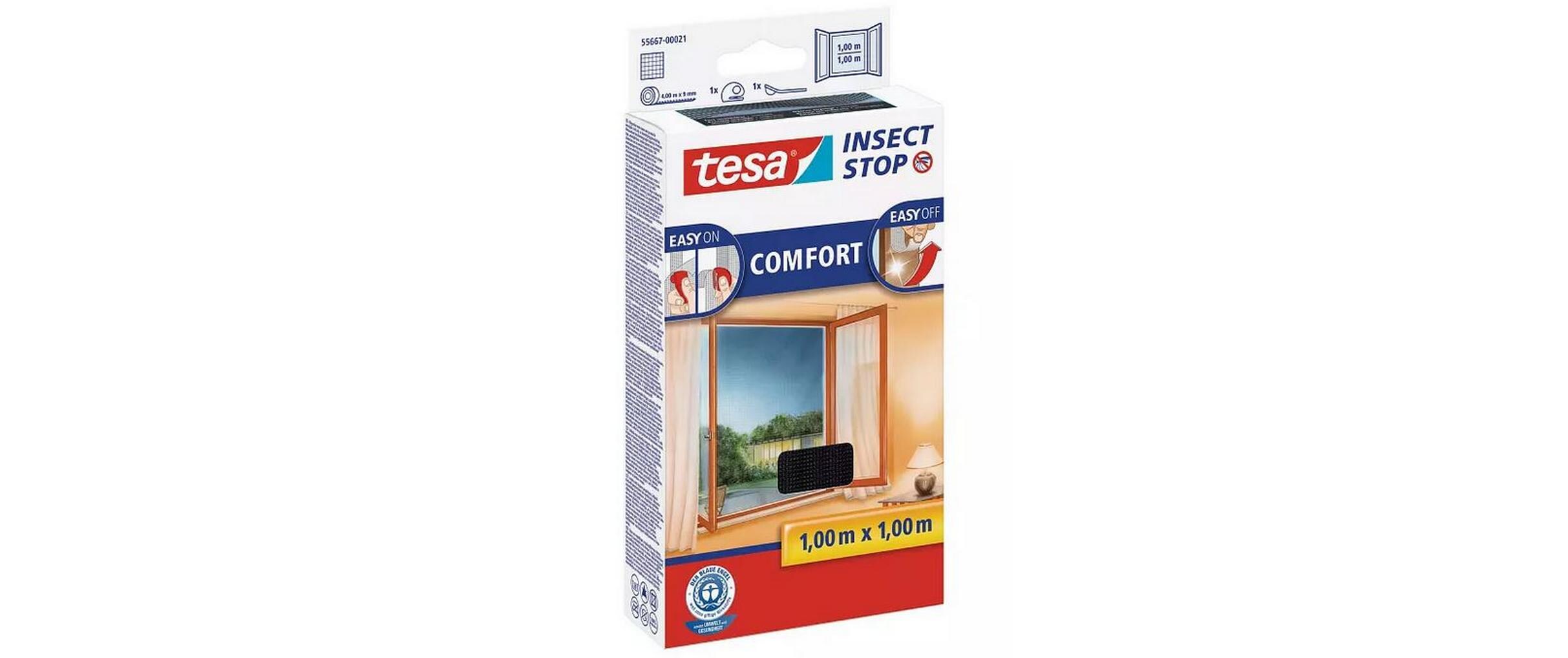 Fliegengitter -Set Comfort, 2x 1 m x 1 m, AnthrazitInsektenschutz Insect Stop mit selbstklebendem Klettband für Fenster, 2er-Pack