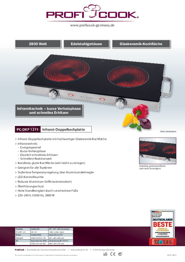 ProfiCook Infrarot-Doppelkochplatte PC-DKP 1211 2800 Watt