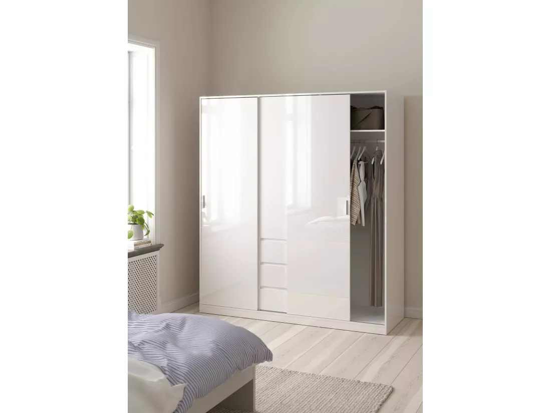 Garde-robe 3 portes Dveretou, Meubles de chambre, Penderie de plain-pied, Placard à vêtements, 177x60 h200 cm, Blanc