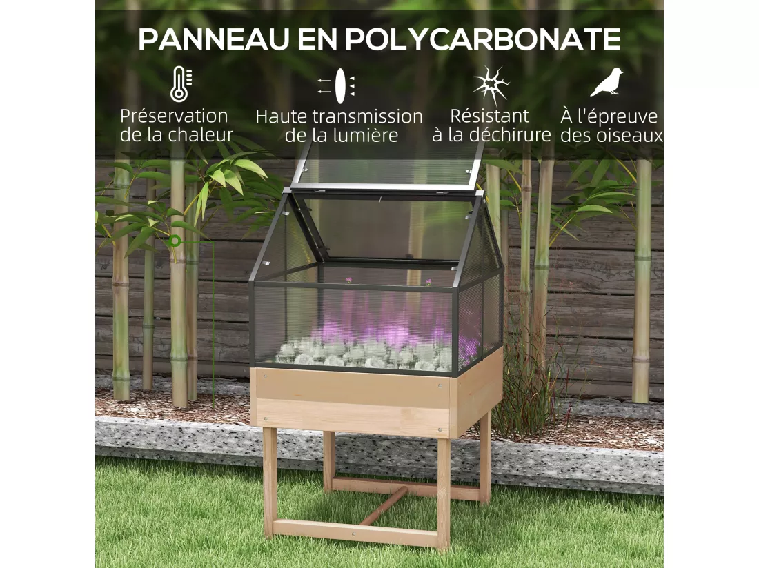 Mini serre sur pied double toit ouvrable acier sapin autoclave polycarbonate