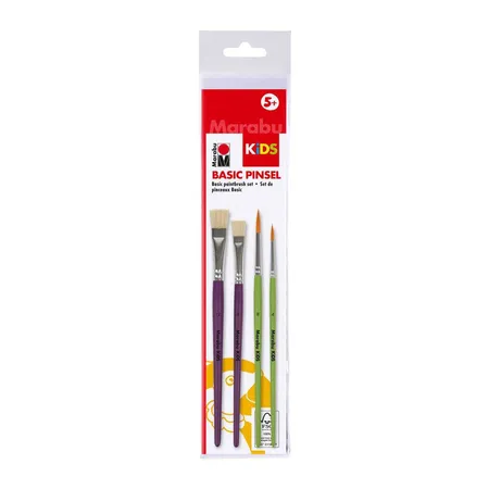 Marabu Kids Pinselset Basic, 2 Borstenpinsel und 2 Synthetikhaarpinsel