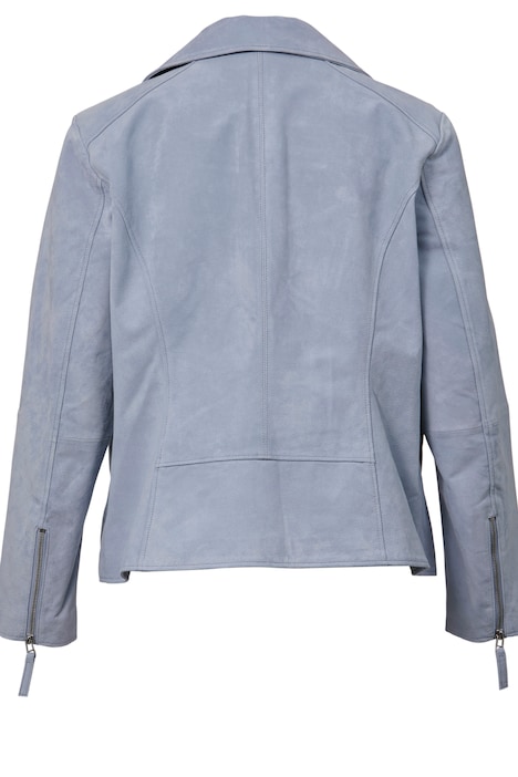 Leder-Bikerjacke, echtes Leder, Revers, Zipper, Langarm