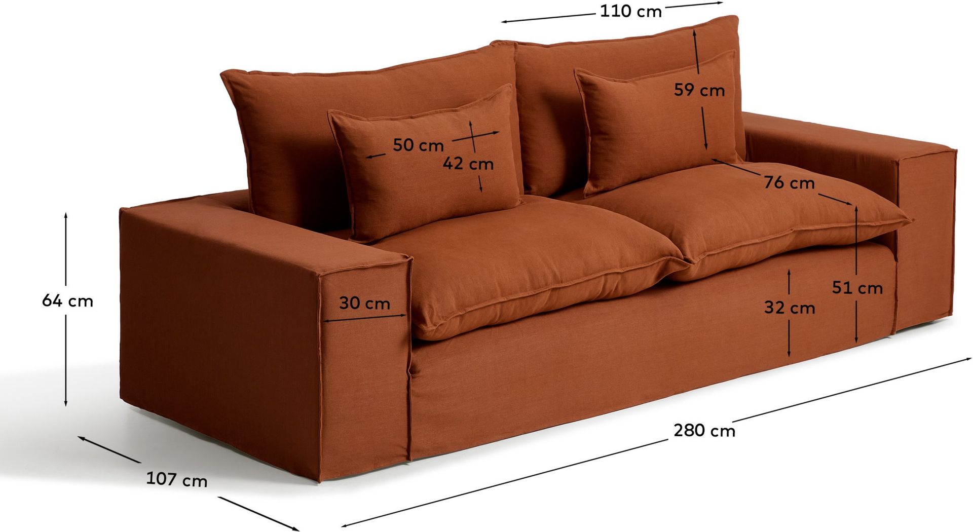Kave Home Anarela Terracotta 3-Zitsbank