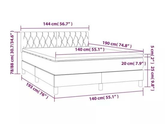 Sommier tapissier avec matelas et LED Bleu 140x190 cm Tissu