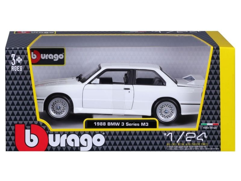 BBurago BMW M3 (E30) 1988 Weiss 1:24 Sammlermodell im Massstab 1:24