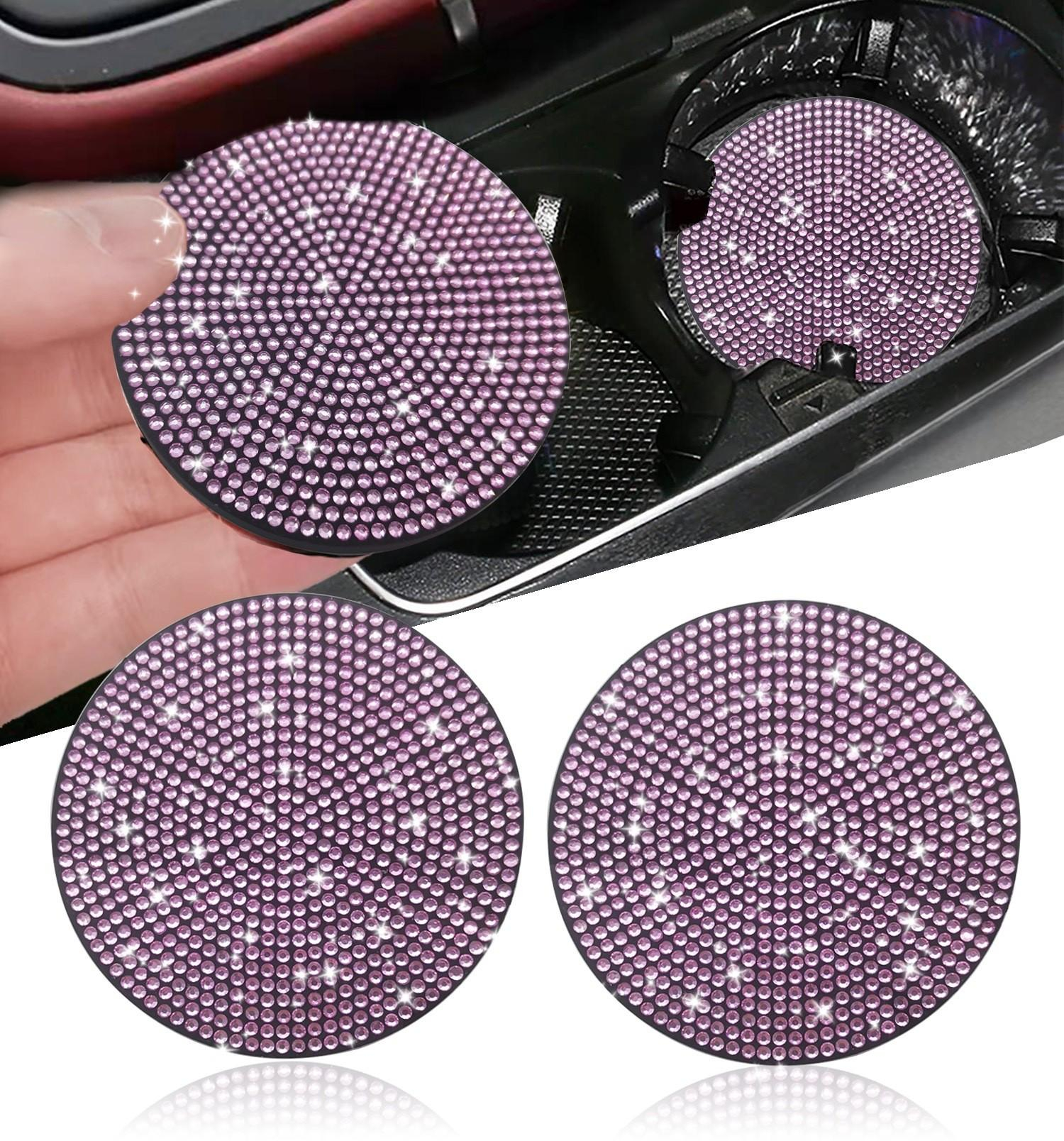 (2er Set) Ø7cm Auto Anti-Rutsch Glitzer Getränke Untersetzer Strassstein Accessoire - Pink