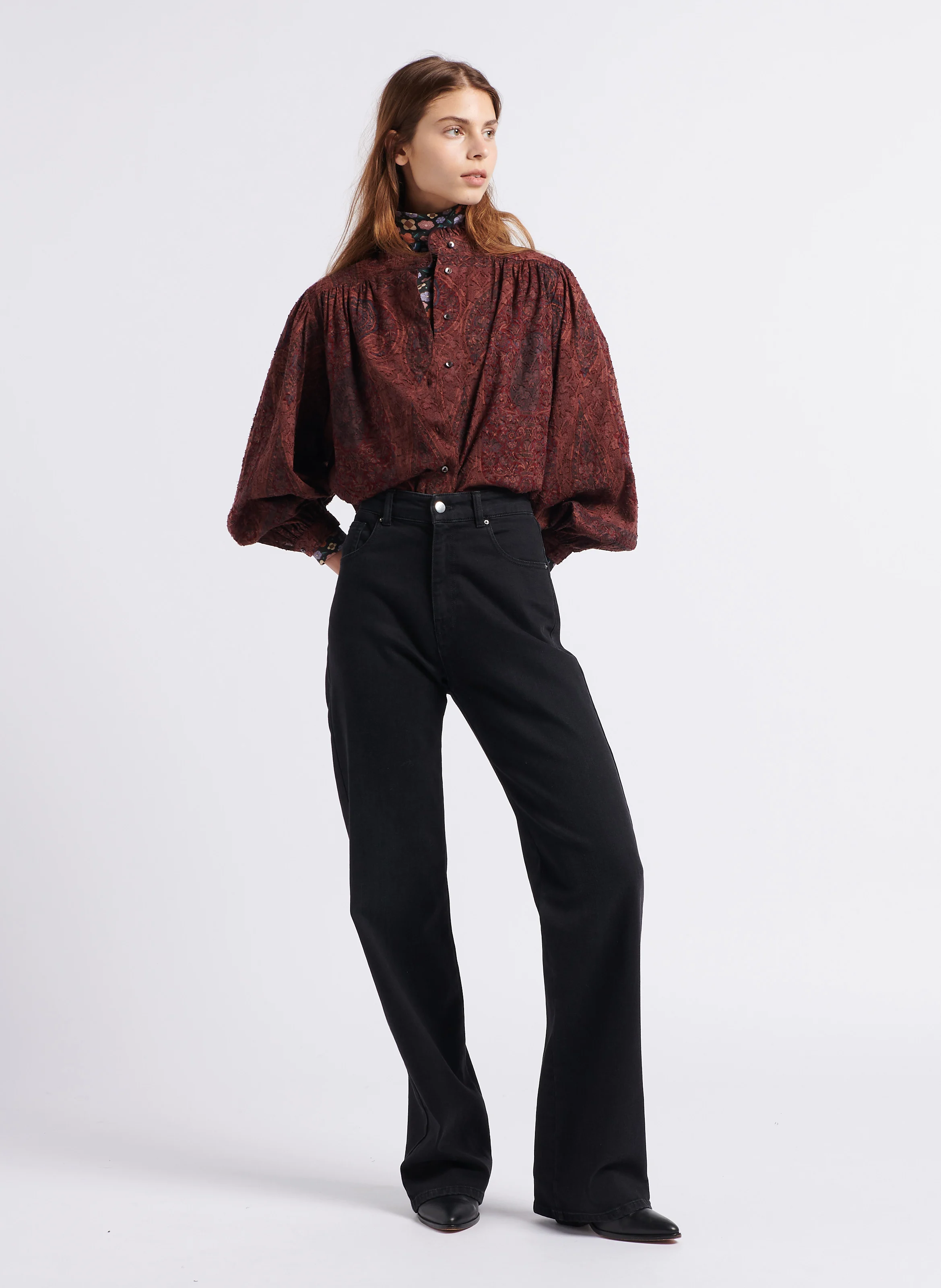 TAJARO - Chemise droite col montant en coton | Rouge
