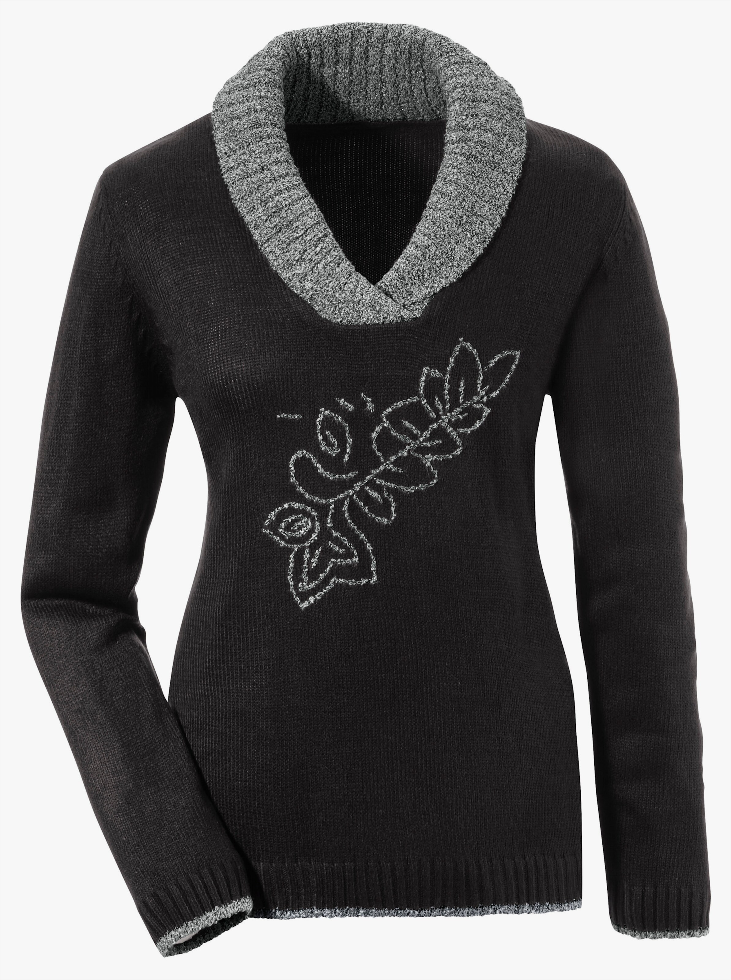 Strickpullover mit Blumen-Stickerei