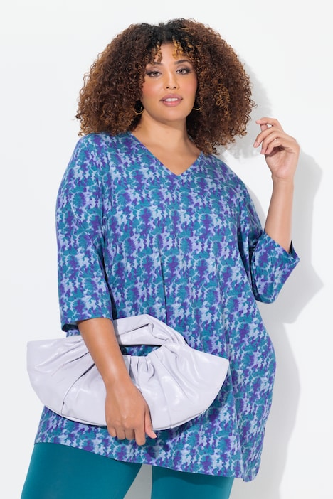 Longshirt, Batikmuster, A-Linie, V-Ausschnitt, 3/4-Arm