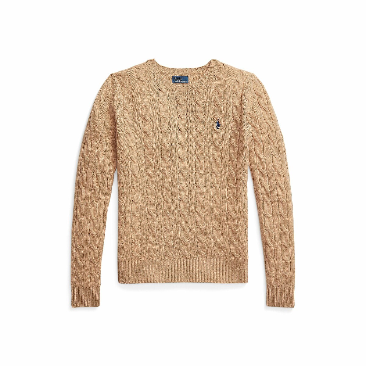 POLO RALPH LAUREN<br>Suéter de gola redonda, tricô trançado em lã e cashmere