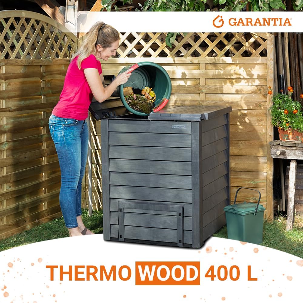 Garantia Thermo-Wood Komposter 400 Liter inkl. Bodengitter anthrazit-braun - Komposter Garten, Schnellkomposter, Abfall & Recycling, Biomüll, Komposteimer, Garten Zubehör, Thermokomposter, Garten