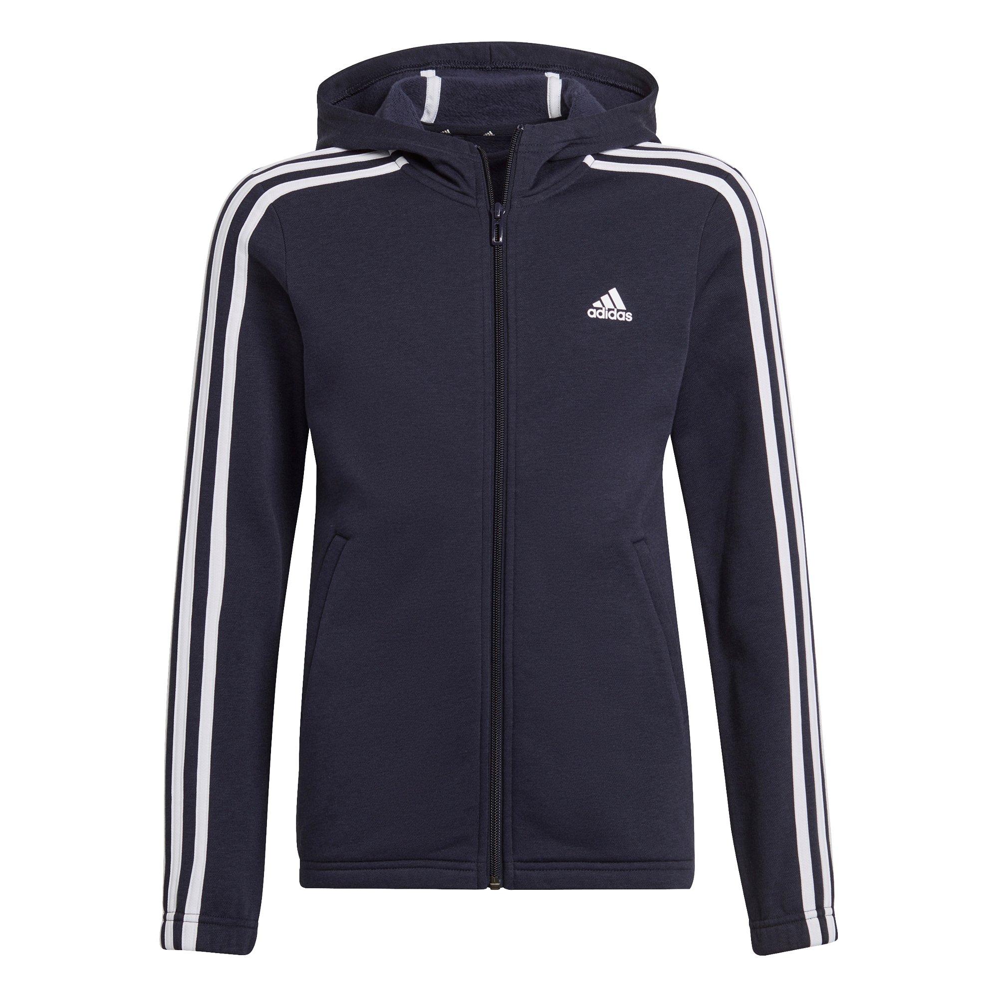 adidas Essentials Girls 3-Stripes Zip Track Top Hoodie