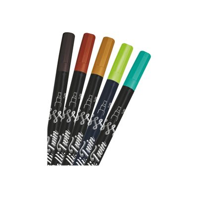 Online Calli.Twin Fresh Edition - 5 Feutres pinceau à double embout - couleurs assorties : noir, turquoise, citron vert, aubergine, érable
